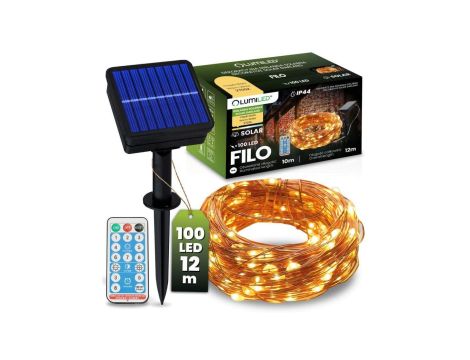Girlanda Solarna Ogrodowa 100x LED Ozdobne Druciki 12m 3000K Ciepła + PILOT FILO LUMILED