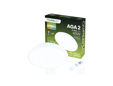 Plafon LED Lampa Sufitowa Natynkowa AGA2 48W IP44 CCT Biały Okrągły + PILOT LUMILED