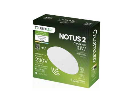Plafon LED Lampa Sufitowa Natynkowa 18W NOTUS 2 Okrągły Czujnik Ruchu IP44 33 cm LUMILED