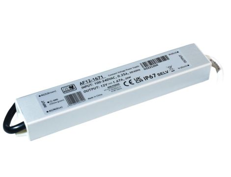 Zasilacz LED 20W 12V 1.67A metalowa obudowa IP67 AF12-1671 MW POWER