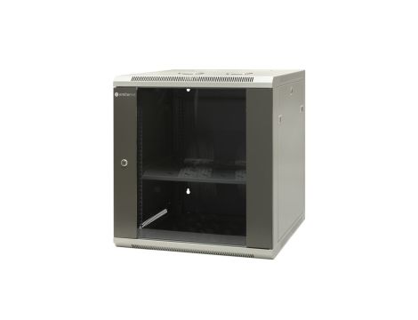 Szafa wisząca niedzielona 19 12U, drzwi blacha/szkło, ściągane osłony boczne z zamkiem, 600600635 szer./gł./wys. mm RAL: sza