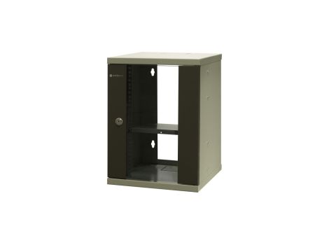 Szafa wisząca niedzielona 10 9U, drzwi blacha/szkło, 325330x445 (szer./gł./wys. mm) RAL: szafa 7044, w komplecie półka i komp