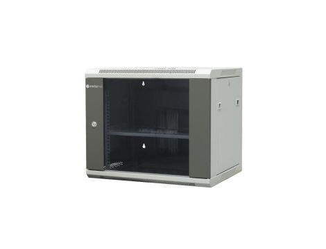 Szafa wisząca niedzielona 19 9U, drzwi blacha/szkło, ściągane osłony boczne z zamkiem, 600450500 szer./gł./wys. mm RAL: szafa