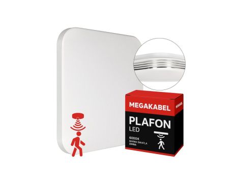 Lampa sufitowa plafon LED 36W kwadrat zimna barwa + CZUJNIK RUCHU CX-33 MEGAKABEL