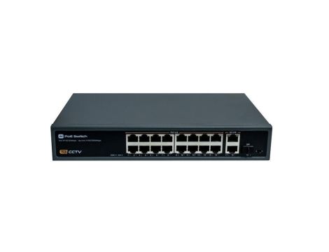 Switch 16x PoE 10/100 Mbps 802.3af/at + 2x Uplink 100/1000 Mbps + 1x SFP, 250W, tryb Extend (250m)