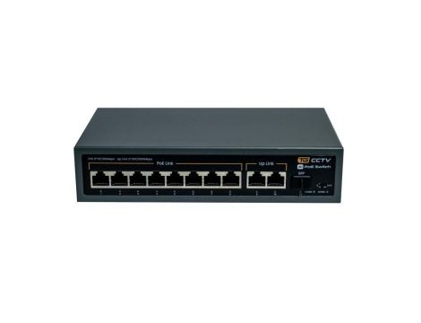 Switch 8x PoE 10/100 Mbps 802.3af/at + 2x Uplink 100/1000 Mbps + 1x SFP, 120W, tryb Extend (250m)