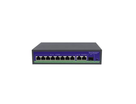 Switch 8x PoE 10/100 Mbps 802.3af/at + 2x Uplink 100/1000 Mbps + 1x SFP, 120W, tryb Extend (250m)