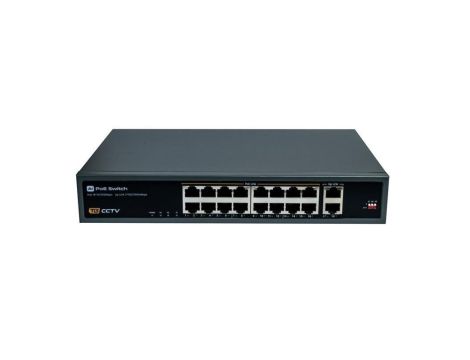 Switch 16x PoE 10/100 Mbps 802.3af/at + 2x Uplink 100/1000 Mbps, 250W, tryb Extend (250m)