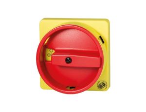 Żółta tabliczka 67x67 z czerwonym pokrętłem, 012/0001