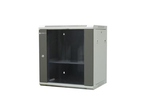 Szafa wisząca niedzielona 19 12U, drzwi blacha/szkło, ściągane osłony boczne z zamkiem, 600450635 szer./gł./wys. mm RAL: szafa