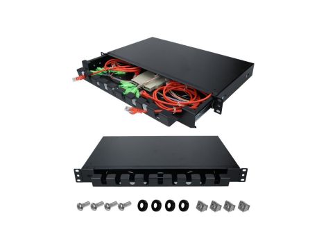 Szuflada zapasu kabla do szafy RACK 19 1U 320mm przełącznica wysuwana z organizerem Czarna