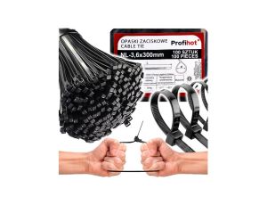 Opaska kablowa zaciskowa czarna UV 3,6x300 100 szt