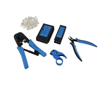 Specjalistyczny zestaw narzędzi instalatorskich w walizce (tester, nóż LSA, zaciskarka, stripper, obcinaczki) ALANTEC