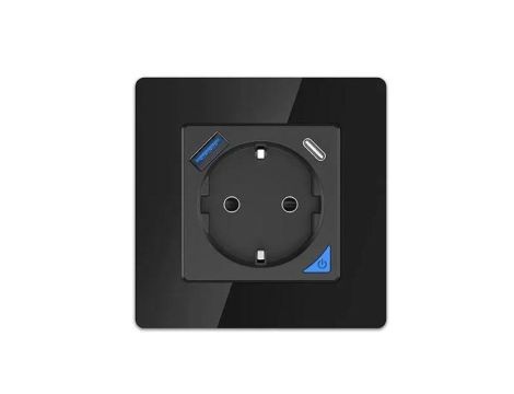 Inteligentne gnizodo SMART LIFE WALL SOCKET OUTLET 230V + SINGLE FRAME WIFI 1xUSB A 1xUSB C czarne EXTRALINK EX.35748