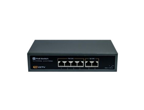 Switch 4x PoE 10/100 Mbps 802.3af/at + 2x Uplink 10/100 Mbps, 78W, tryb Extend (250m)