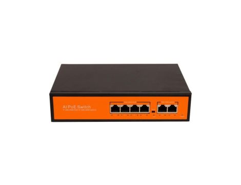Switch 4x PoE 100/1000 Mbps 802.3af/at + 2x Uplink 100/1000 Mbps, 65W