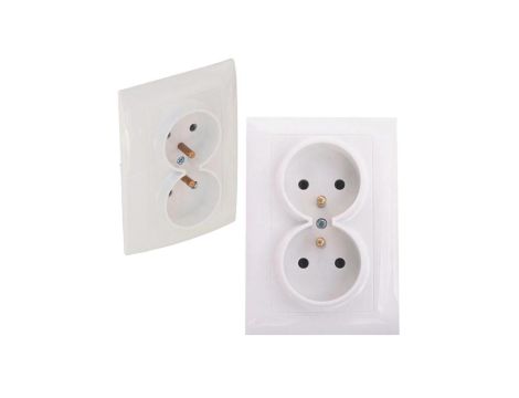 Gniazdo Podwójne Gniazdko Ścienne z Uziemieniem Podtynkowe 230V 10A Białe