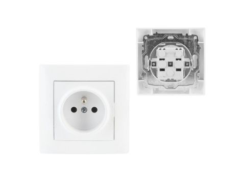 Gniazdo Elektryczne Pojedyncze Gniazdko Podtynkowe z Uziemieniem Białe WESA