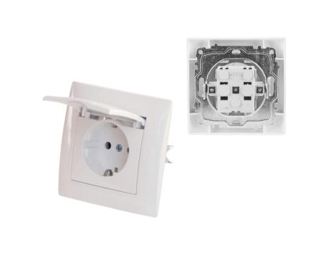 Gniazdo Elektryczne Pojedyncze Uziemienie Schuko z Klapką IP44 Białe