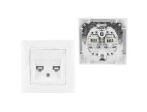 Gniazdo Komputerowe Internetowe Podwójne 2x RJ45 Gniazdko Podtynkowe Białe