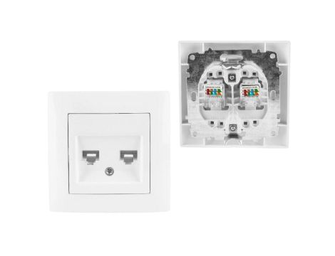 Gniazdo Komputerowe Internetowe Podwójne 2x RJ45 Gniazdko Podtynkowe Białe