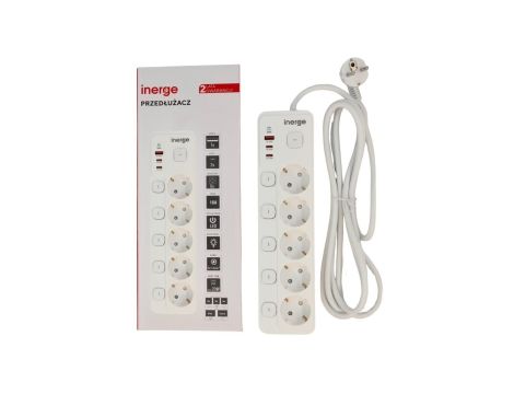 Przedłużacz INERGE 5-gniazdowy 3m ECE-0522PD-03-W