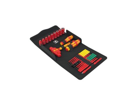 Zestaw wkrętaków i nasadek izolowanych 25 sztuk: 2xrękojeść do trzepieni: 3x płaskie PŁ + 2x krzyżowe PH + 2x PZ + 3x gwiazdkowe