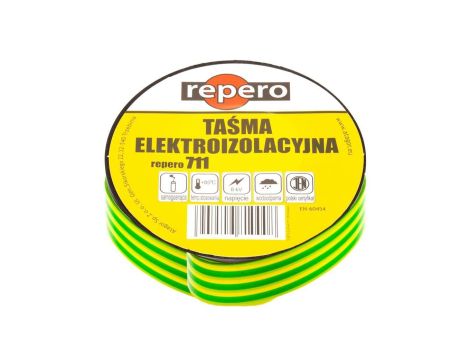Taśma izolacyjna PVC 19mm x 20m Repero 711 żółto-zielona