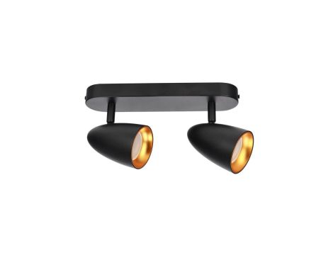 Podwójna punktowa oprawa sufitowa typu spot OVO 2 Black Gold, listwa, IP20, 2xGU10, czarna, pierścień złoty EDO777239