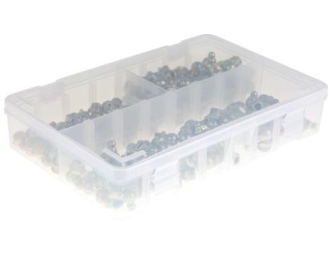 Zestaw smarowniczki, w zestawie: H1 proste 10 x 1 mm (x50) H2-45 10 x 1 mm (x50) H3-90 10 x 1 mm (x50) pudełko