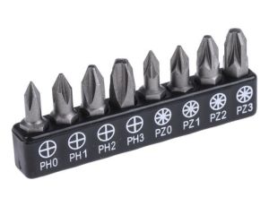 Zestaw końcówek, materiał Stal chromowo-molibdenowo-wanadowa, PH0 do PH3, PZ0 do PZ3, 8 szt.