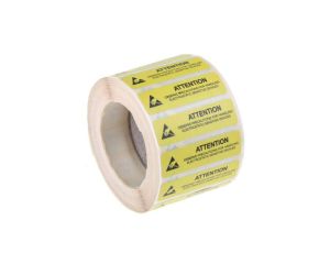 Etykieta ESD Żółty Winyl, Tekst: Attention Observe Precautions For Handling Electrostatic Discharge Sensitive Device,