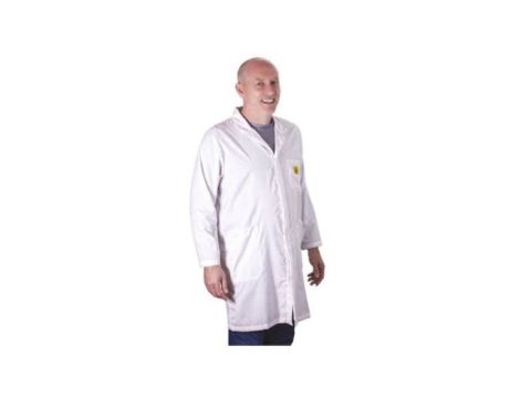 Fartuch laboratoryjny, Unisex, Biały, rozmiar: S, Antyelektrostatyczny, Przycisk, Bawełna, poliester, 3, Wielorazowe