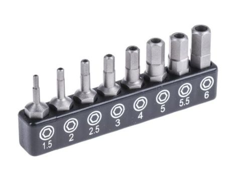 Zestaw końcówek wkrętakowych sześciokątnych, materiał Stal chromowo-molibdenowo-wanadowa, Hex 1.5, Hex 2, Hex 2.5, Hex