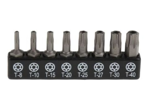Zestaw końcówek wkrętakowych Torx, materiał Stal chromowo-molibdenowo-wanadowa, T8 do T40 x 25 mm, 8 szt.