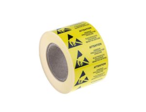 Etykieta ESD Żółty Papier, Tekst: Attention, Uwaga, Angielski