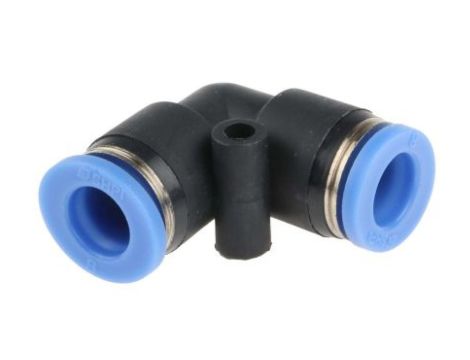 Adapter gwintowany typu kolanko rura – rura, Wciskane 8 mm, Wciskane 8 mm, Żeńskie, Żeńskie, 10 barów