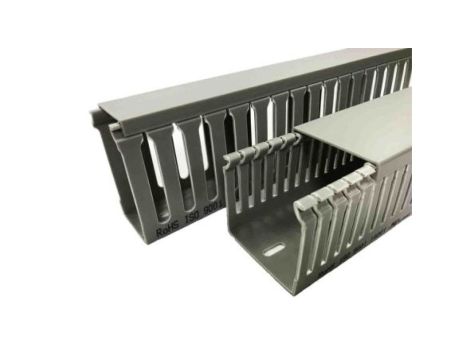 Koryto z rowkami do kabli Szary PVC Otwarty Koryto panelowe z otworami 15 mm 25mm 2m RS PRO