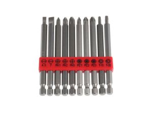 Zestaw końcówek, materiał Stal chromowo-molibdenowo-wanadowa, PH1, PH2, PH3, PZ1, PZ2, PZ3, SL4.5, SL7, T15, T20, 10