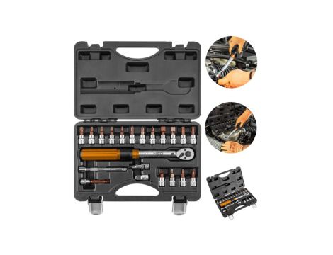Klucz dynamometryczny dwukierunkowy 1/4 cala 5-25Nm zestaw 21szt. 08-821