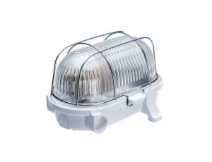 Oprawa kanałowa OVAL-7040B, E27, 60W, biała-bakelit, klosz przeźroczysty-szkło, IP54, siatka metalowa A1160