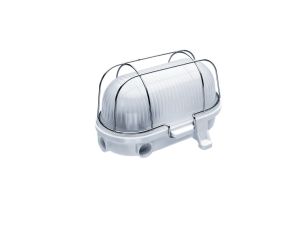 Oprawa kanałowa OVAL-7063NB, E27, 100W, biała-bakelit, klosz matowy-szkło, IP54, siatka metalowa A1230-M