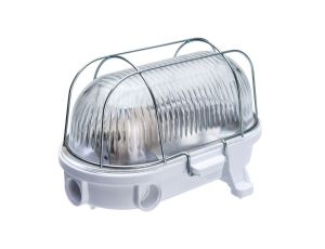 Oprawa kanałowa OVAL-7063NB, E27, 100W, biała-bakelit, klosz przeźroczysty-szkło, IP54, siatka metalowa A1230