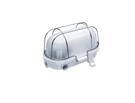 Oprawa kanałowa OVAL-7040B, E27, 60W, biała-bakelit, klosz matowy-szkło, IP54, siatka metalowa A1160-M