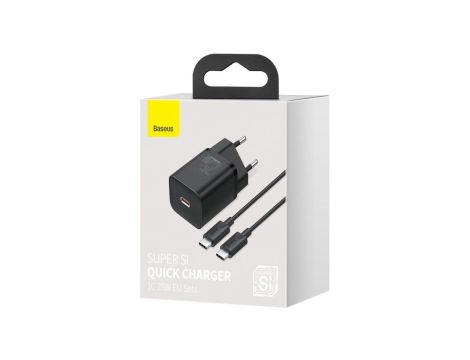 BASEUS ŁADOWARKA SIECIOWA Z KABLEM USB-C DO USB-C TZCCSUP-L01 SUPER SI 1C 25W CZARNA