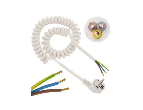 Przewód OMY spiralny H03VVH8-F z wtyczką 3x1 0,35m / 2,2m biały