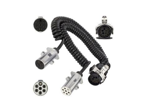 Spiralny adapter kablowy QLY-s do naczepy 24V wtyk 15-pin / 2 metalowe wtyki 7-pin typu N+S 4,5m