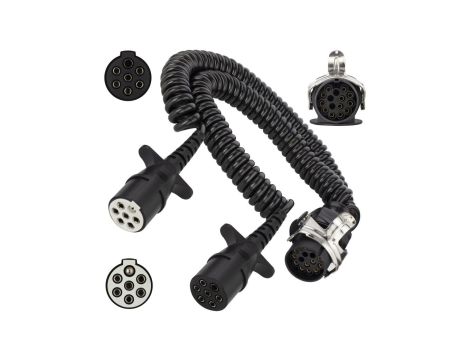 Spiralny adapter kablowy QLY-s do naczepy 24V wtyk 15-pin / 2 zalewane wtyki 7-pin typu N+S 4m