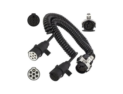 Spiralny adapter kablowy QLY-s do naczepy 24V wtyk 15-pin / 2 plastikowe wtyki 7-pin typu N+S 4,5m