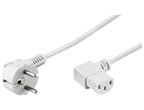 Kabel zasilający 230V 10A IEC320 C13 kąt 1,5m biał